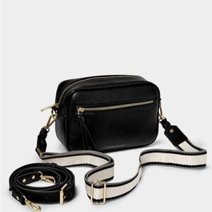 Black Vegan Leather Crossbody Bag with Contrast Striped Strap
